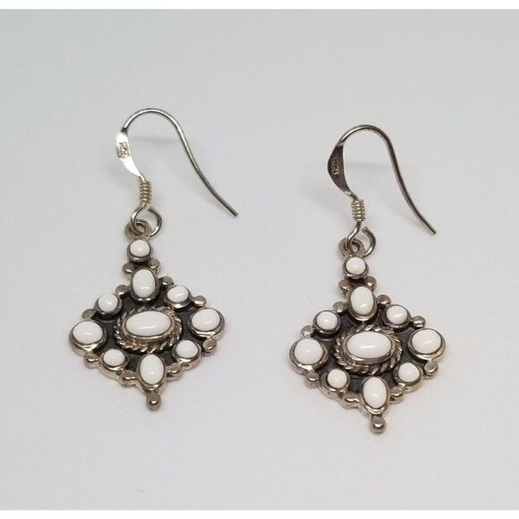Estate White Agate Sterling Silver Dangle Drop Earrings
